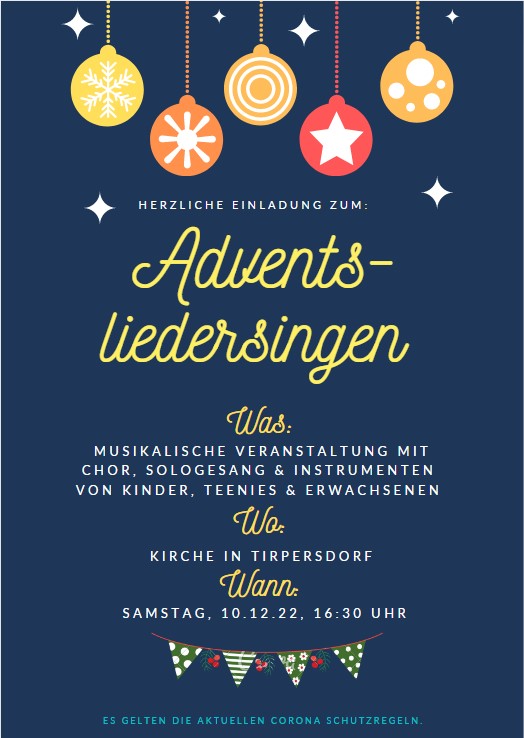 Plakat: Adventsliedersingen 10.12.2022 Tirpersdorf