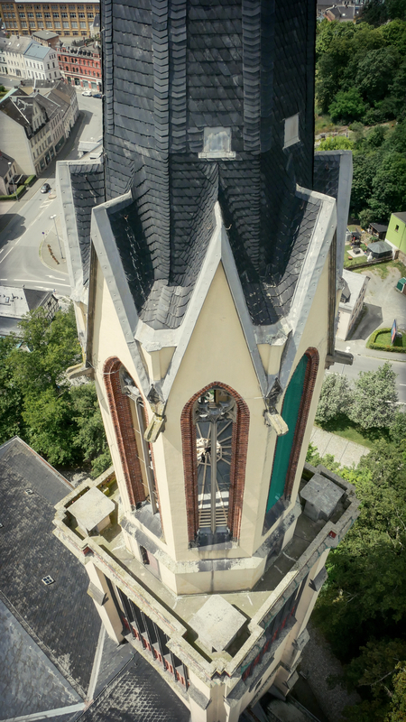 Kirchturm St. Jakobi Kirche Oelsnitz - Notsarnierung 2024