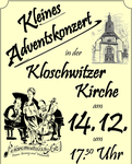  Plakat: Kleines Adventskonzert in der Kloschwitzer Kirche am 14.12-2024 um 17:30Uhr